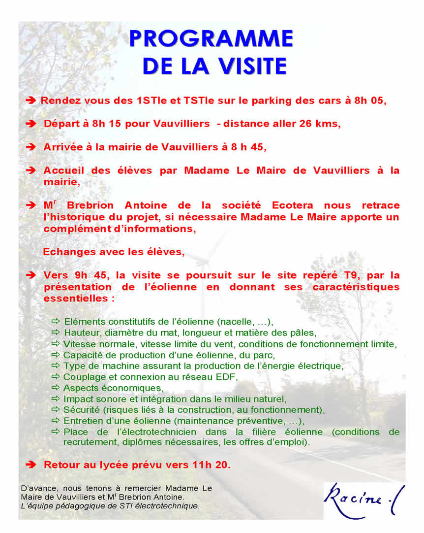 programme de la visite